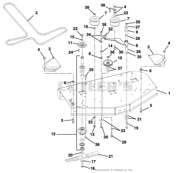 Mower Deck, Belt, Idlers And Blades
