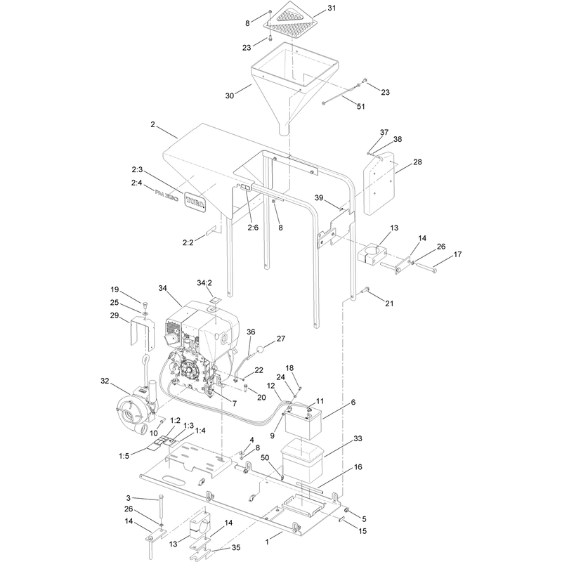 Frame, Engine and Hopper Assembly