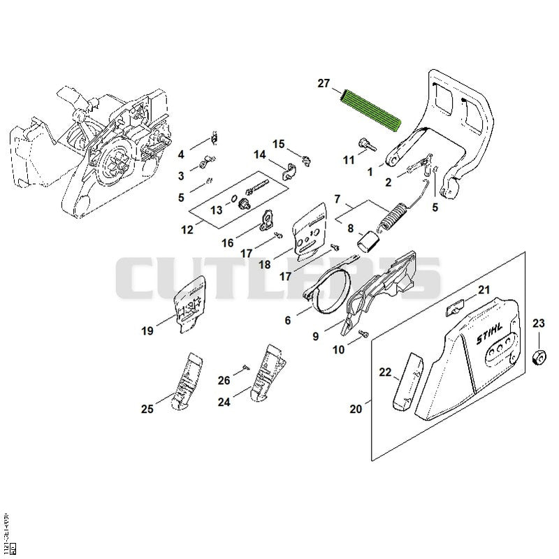 Chain brake, Chain tensioner, Chain sprocket cover