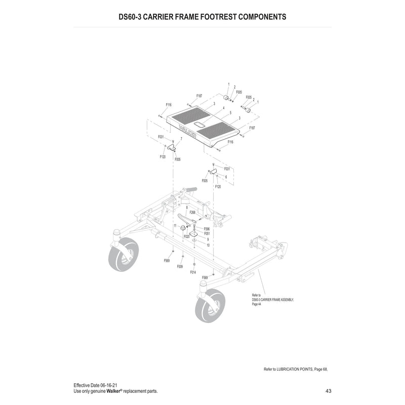 DS60-3 CARRIER FRAME FOOTREST COMPONENTS