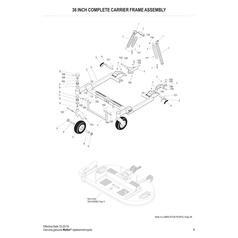 36 INCH COMPLETE CARRIER FRAME ASSEMBLY