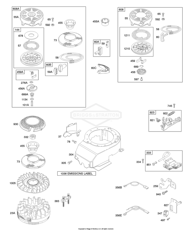 Blower Housing/Shrouds, Electrical, Flywheel, Flywheel Brake, Ignition, Rewind Starter
