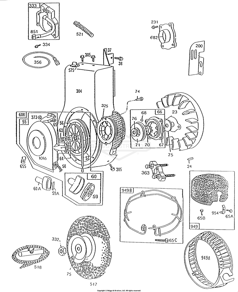 Blower Hsg, Rewind, Flywheel