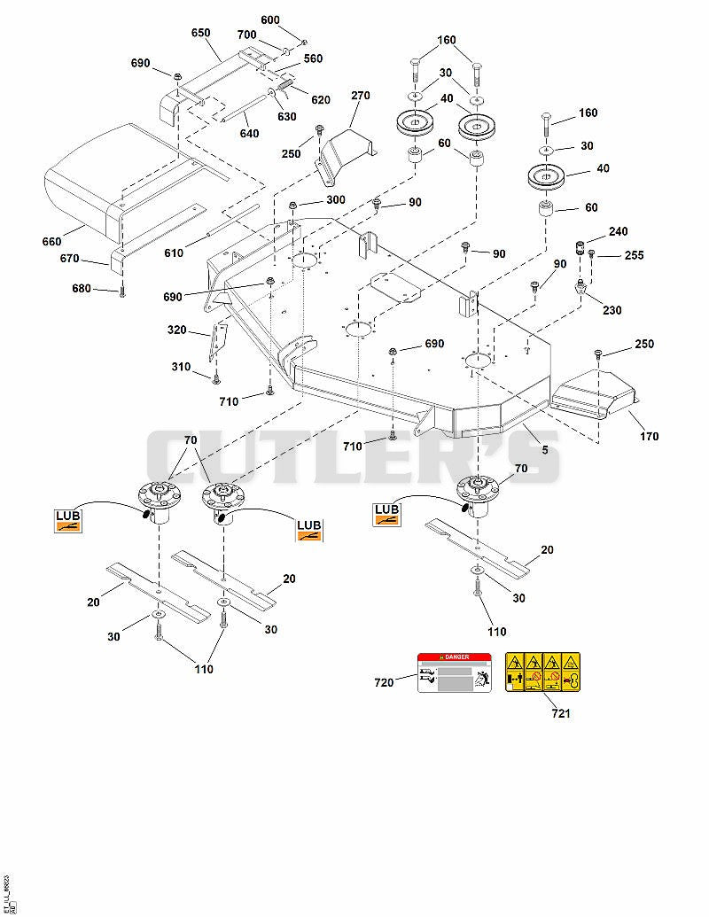 52" Mower Deck - Housing, Arbor & Blade