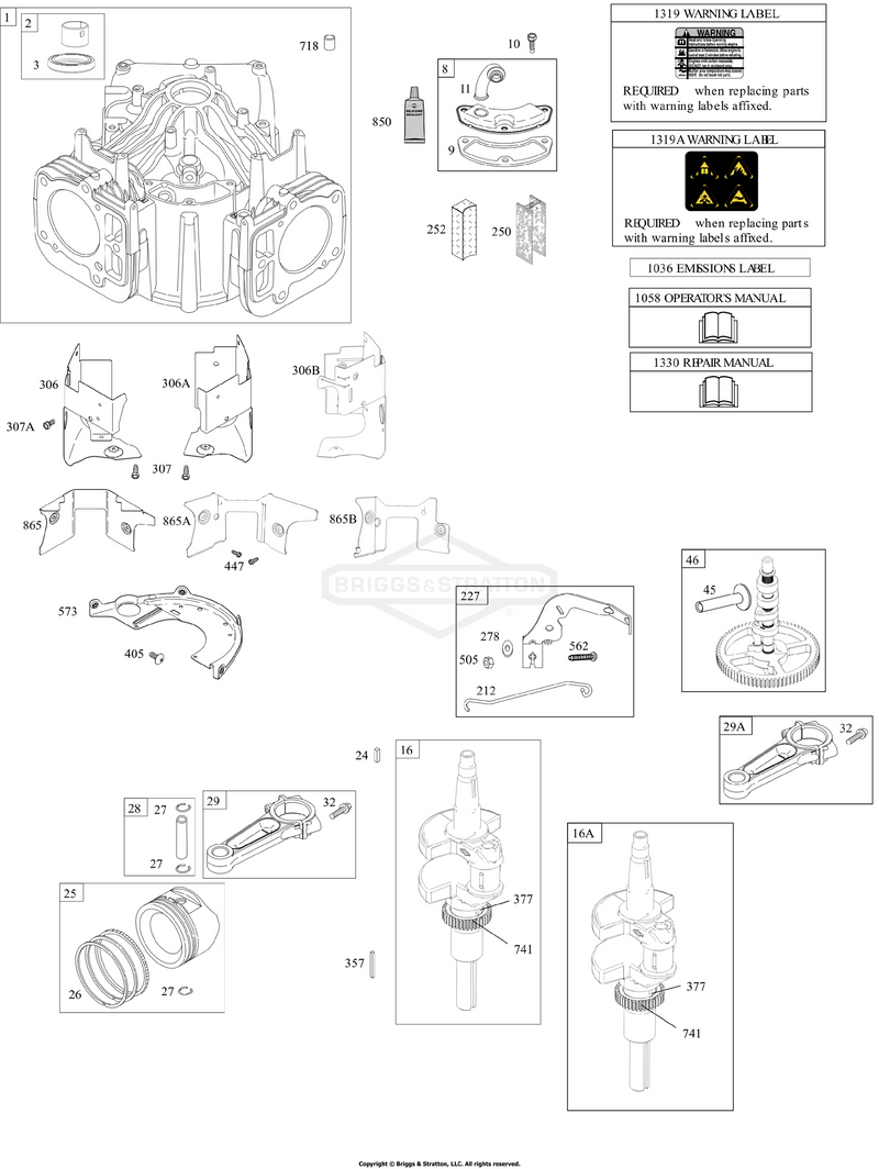 Cylinder, Crankshaft, Camshaft, Air Guides, Pistons, Rings, Connecting Rod