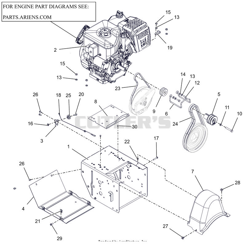 Engine, Frame and Belt Drive - 28" Track