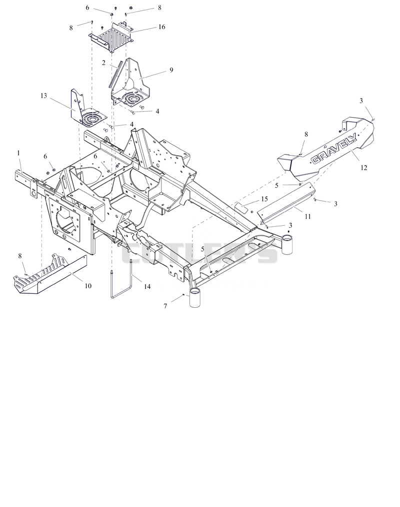Frame, Front Bumper, and Battery Tray - 52" and 60"