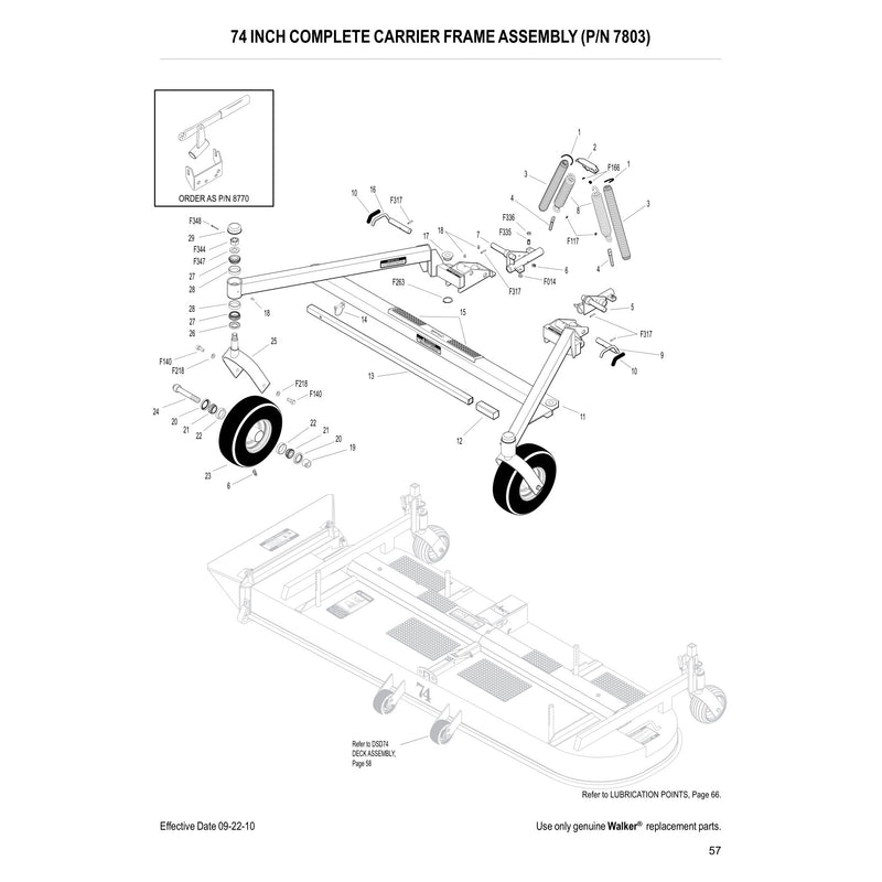 74 INCH COMPLETE CARRIER FRAME ASSEMBLY (P/N 7803)