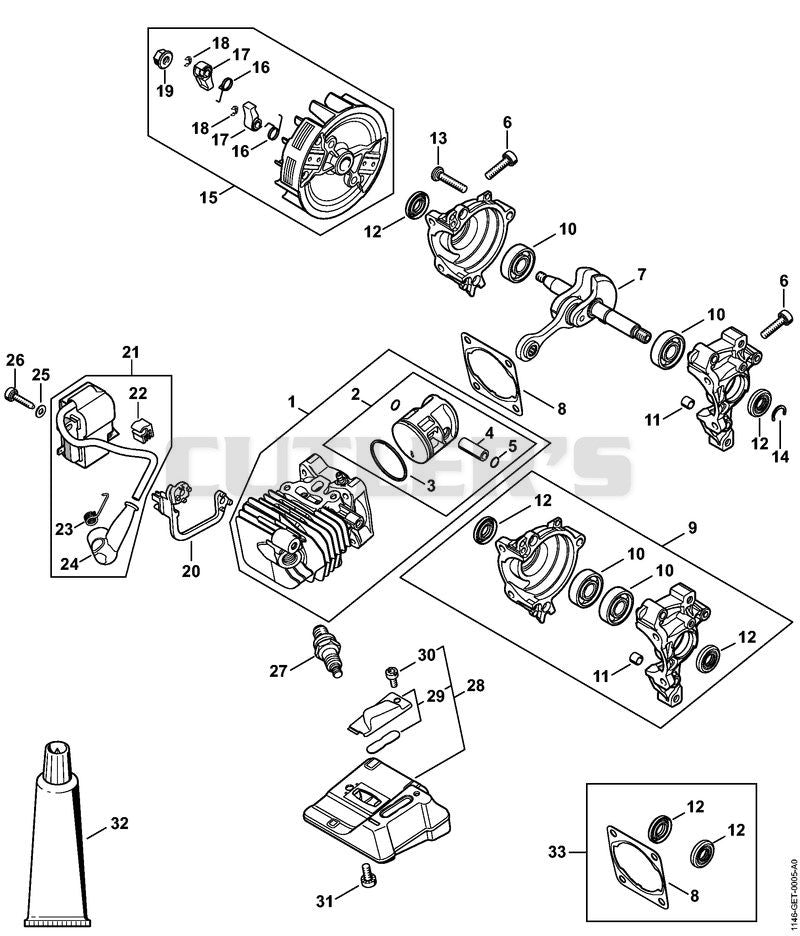 Cylinder with piston, Ignition system