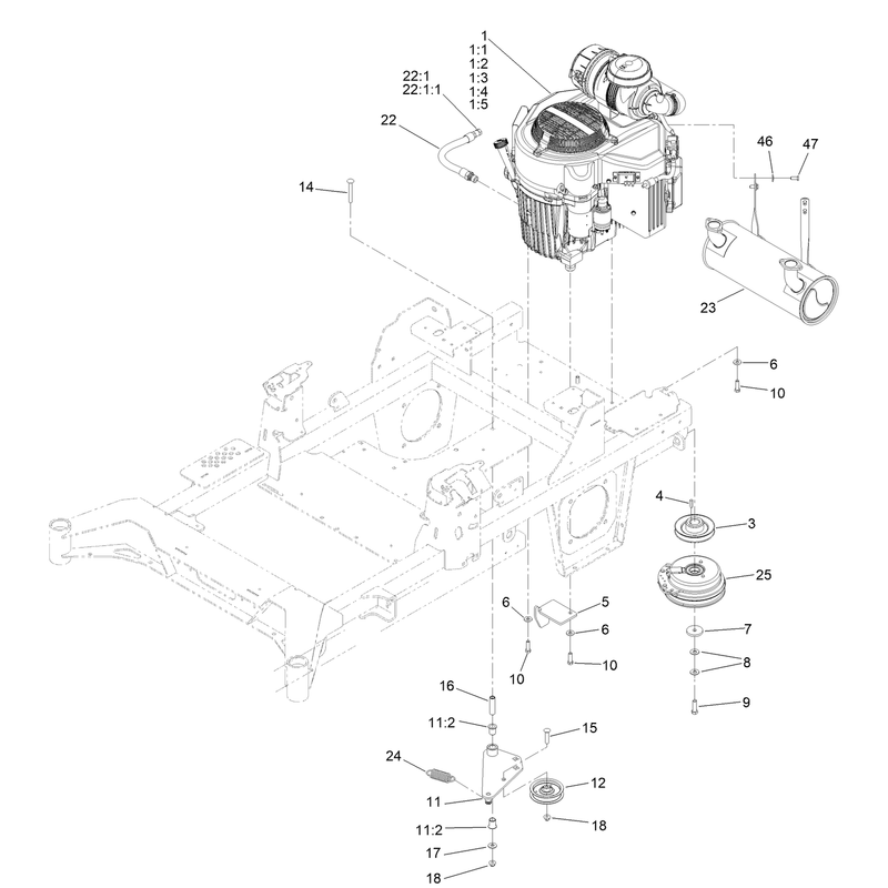 Engine, Clutch and Muffler Assembly