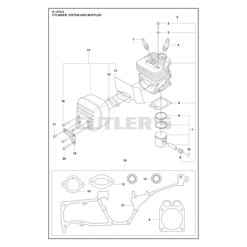 CYLINDER, PISTON AND MUFFLER