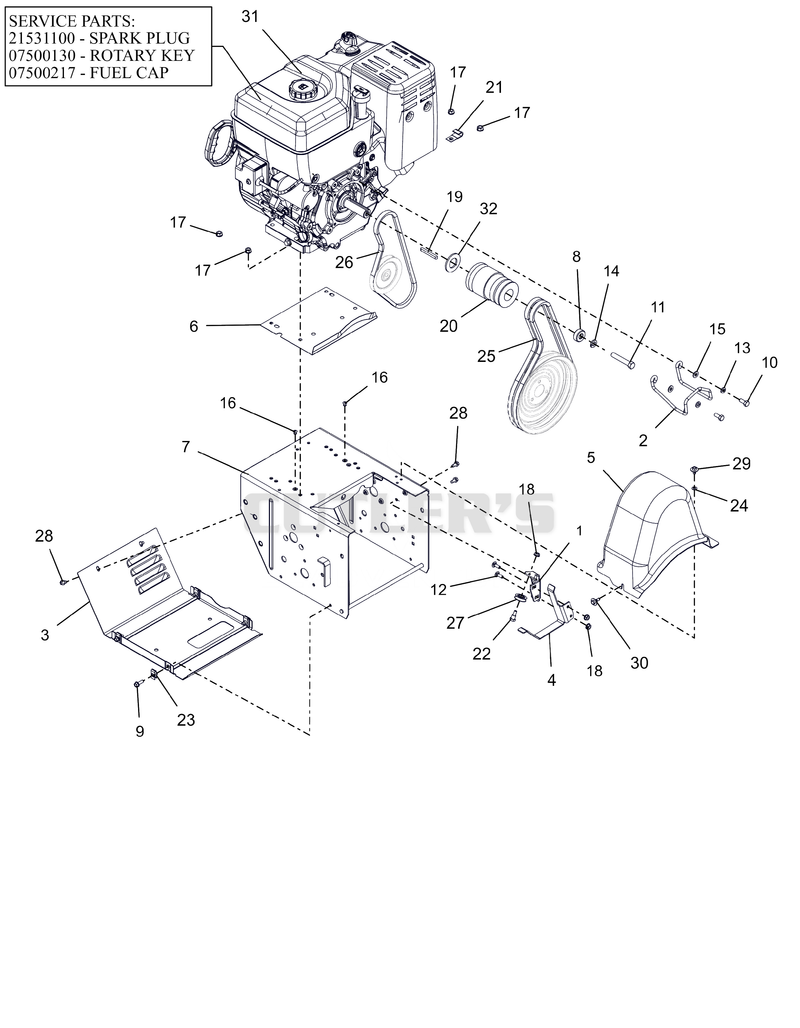 Engine, Frame And Belt Drive