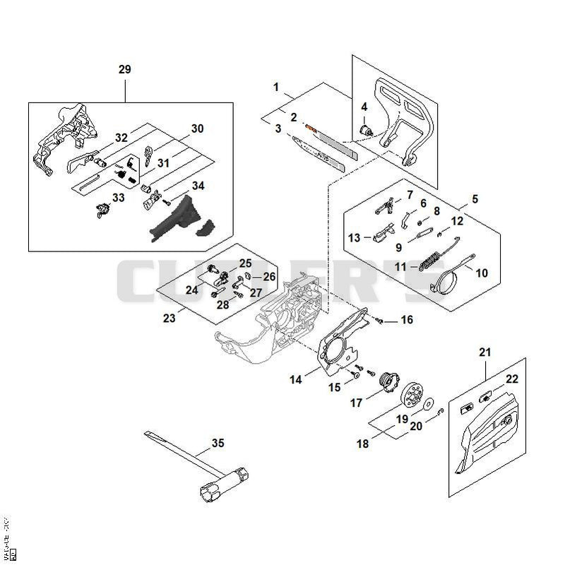 Hand guard, Handle housing, Chain sprocket, Chain sprocket cover