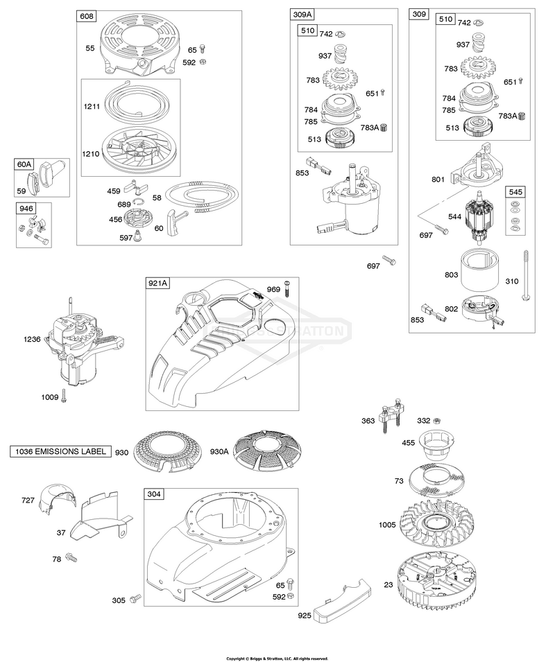 Blower Housing/Shrouds, Electric Start, Flywheel, Rewind Starter