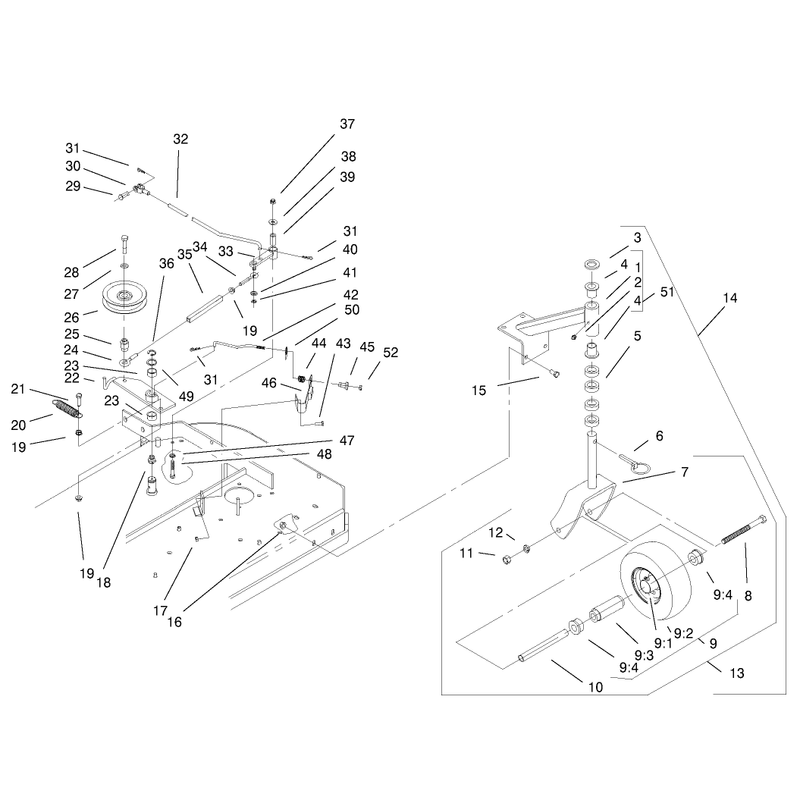 Front Caster and Blade Brake Assembly