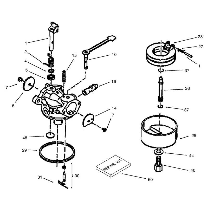 Carburetor Assembly No. 640086 Tecumseh Model No. HSK635 Type 1723A