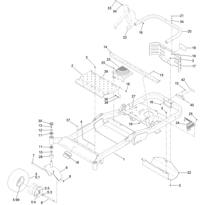 Frame, Front Axle and Caster Wheel Assembly
