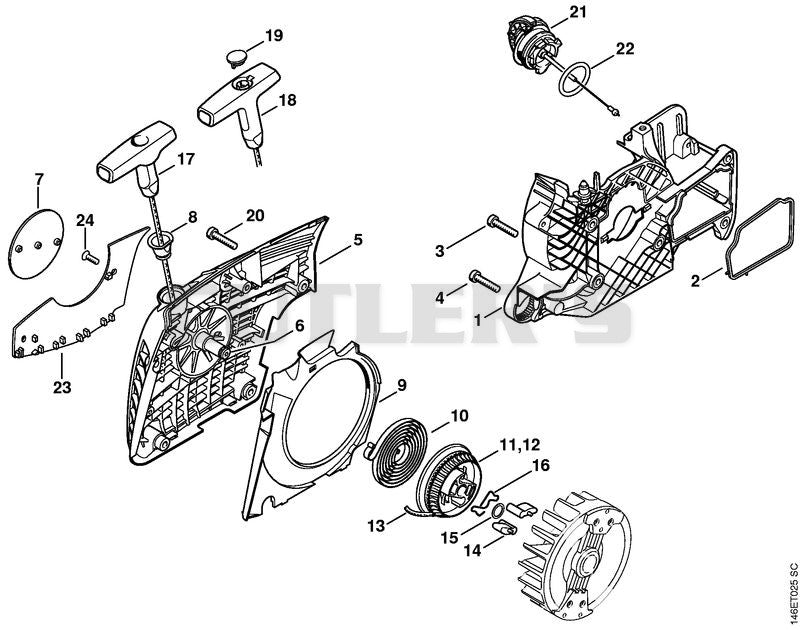Fan housing with rewind starter