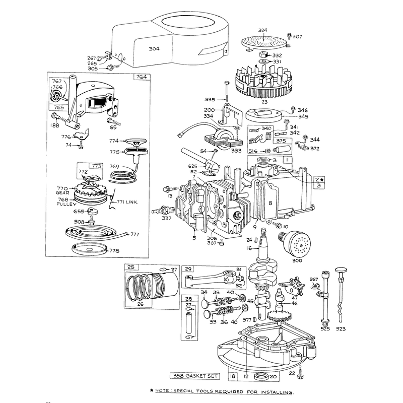 Engine Briggs and Stratton Model No 92908-1129-01 for 21in Hand Propelled Model No 16111