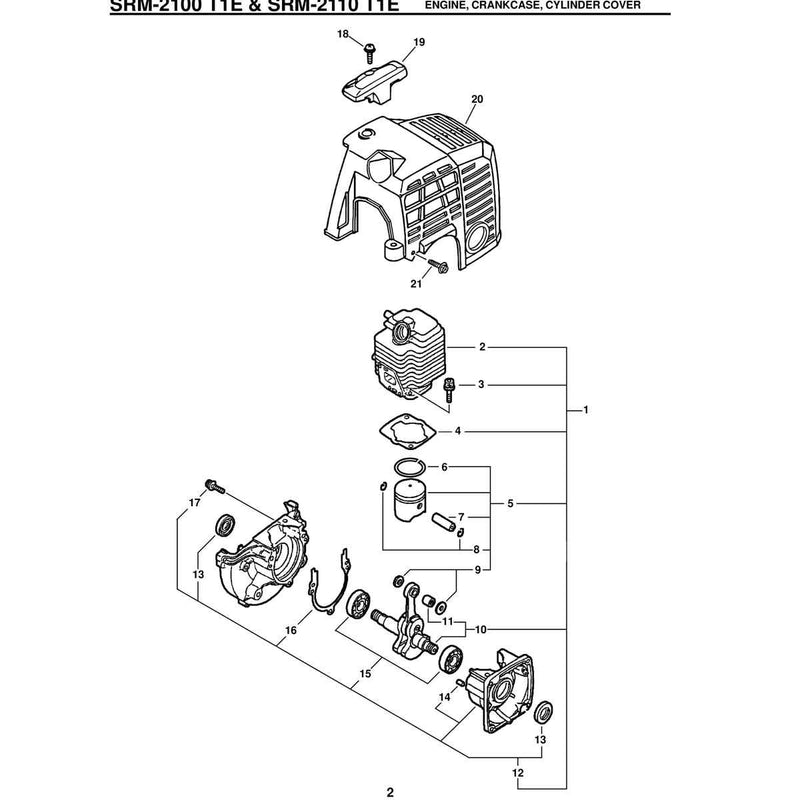 T1E & Srm-2110 T1E  Engine, Crankcase, Cylinder Cover