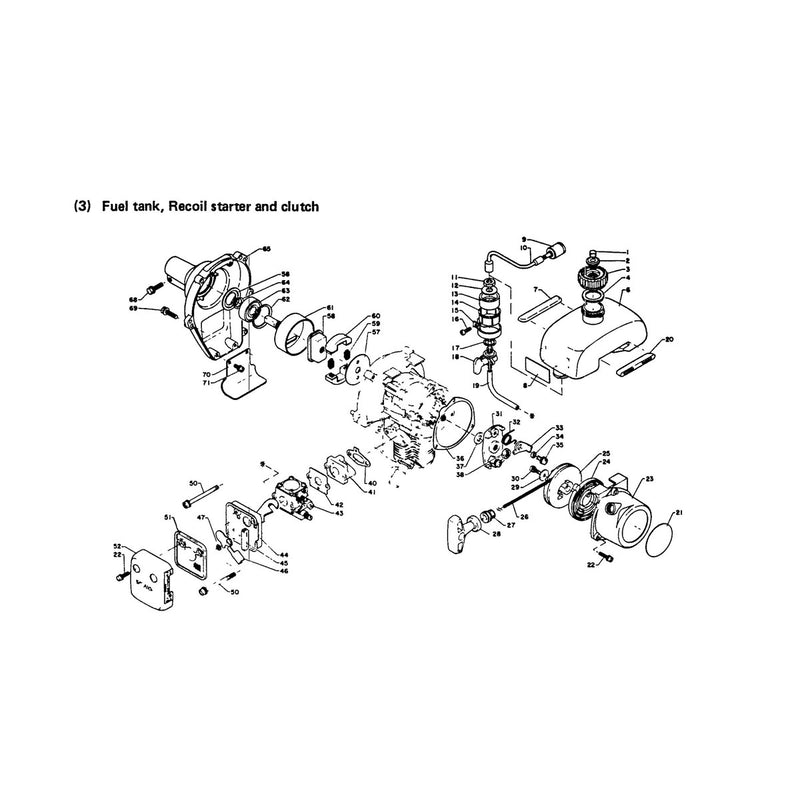 Fuel Tank Recoil Starter and Clutch