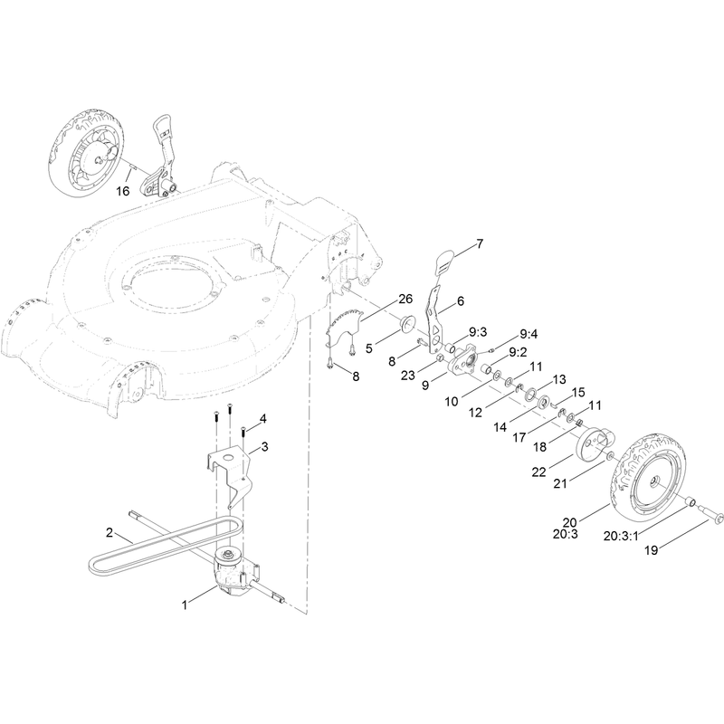 Rear Wheel and Height of Cut Assembly