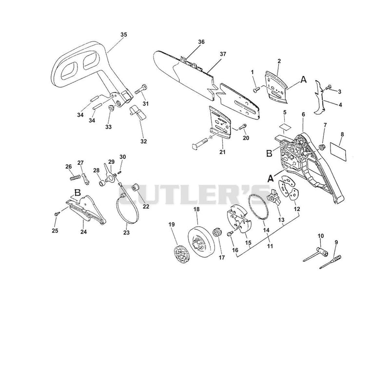 CHAIN BRAKE, CLUTCH, CUTTING ATTACHMENT
