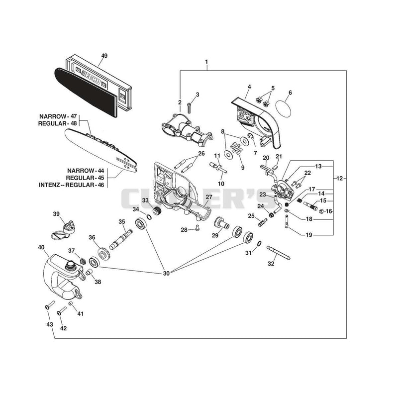 GEAR CASE, AUTO-OILER, GUIDE BAR, CHAIN