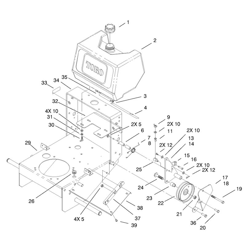 Fuel Tank and Idler Bracket Assembly