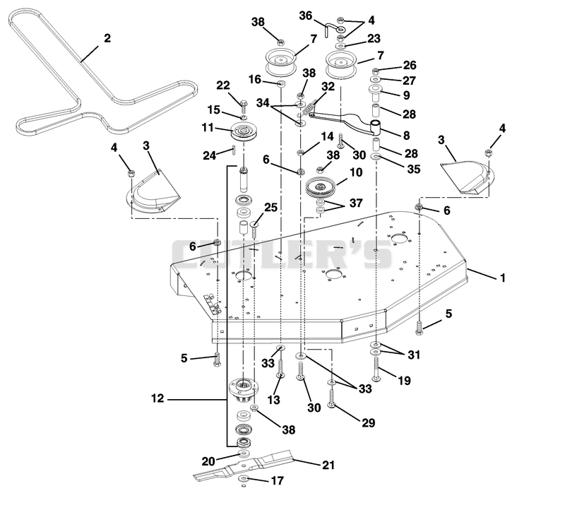 Mower Deck, Belt, Idlers And Blades