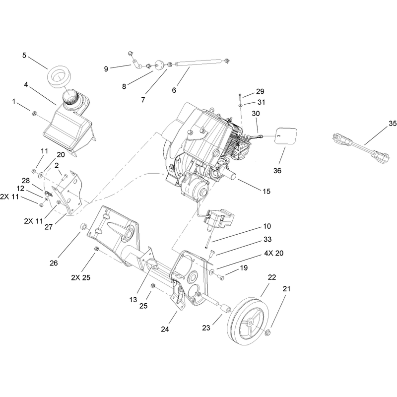 Engine, Gas Tank and Frame Assembly