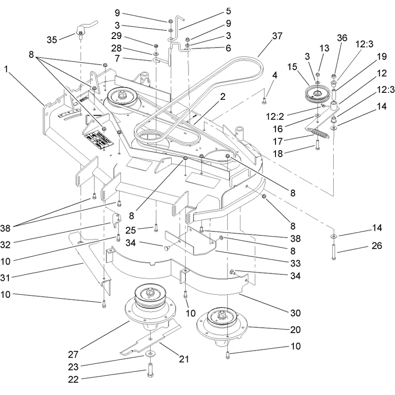 Deck Drive and Baffle Assembly