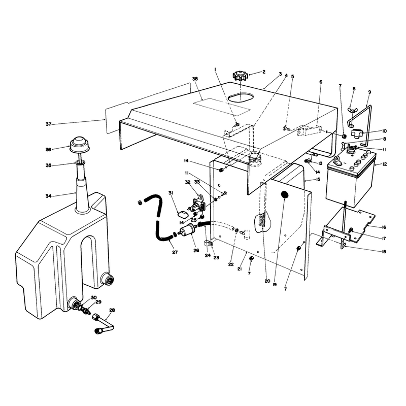 Hood Gas and Hydraulic Tank Assembly