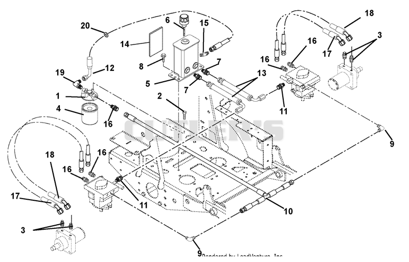 Hydraulic Tank, Filter, Motors And Pump To Tank Circuit