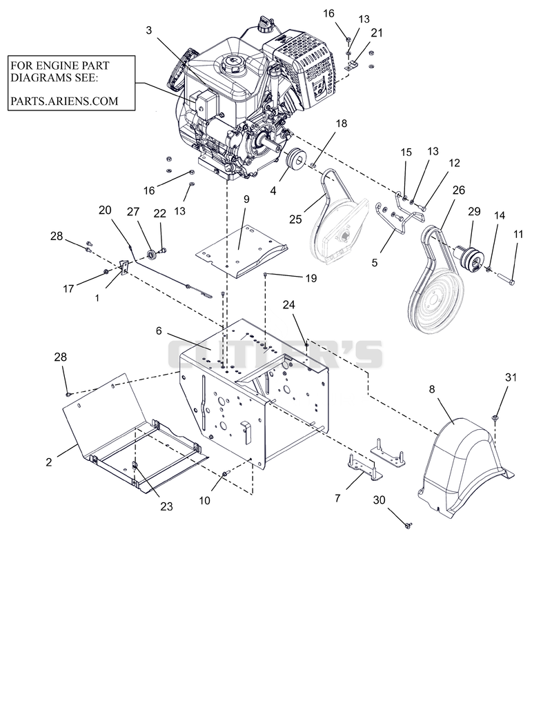 Engine, Frame and Belt Drive - 28" Track