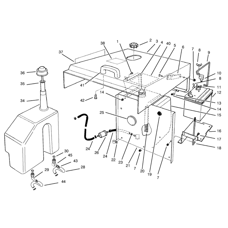 Hood Fuel Tank and Hydraulic Reservoir Assembly
