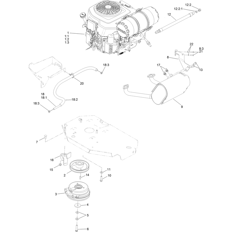 Engine, Clutch and Muffler Assembly