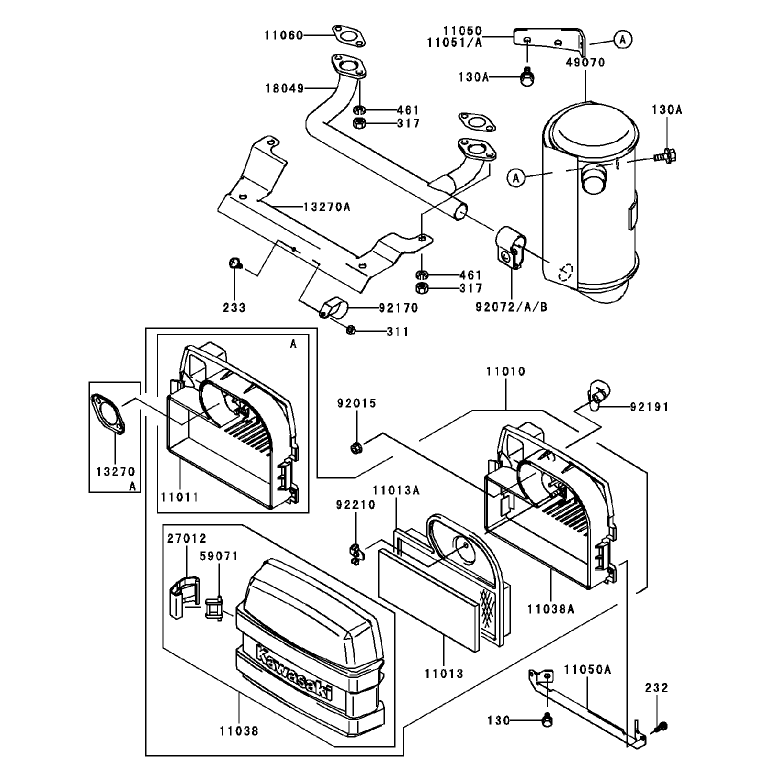 Air FilterMuffler Assembly Kawasaki FH451V-BS04