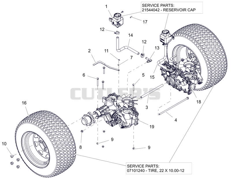 Rear Tires and Transaxles - 52"