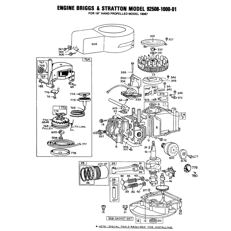 Engine Briggs and Stratton Model 92508-1000-01 for 19in Hand Propelled Model 16067