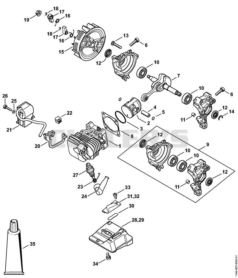 Cylinder with piston, Ignition system