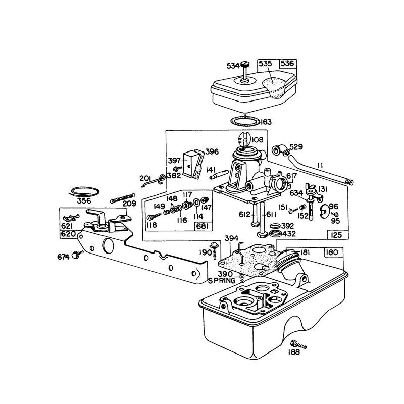 Carburetor Assembly Model 390065 for 21in Hand Propelled Model 16113 for 21in Self Propelled Model 16277