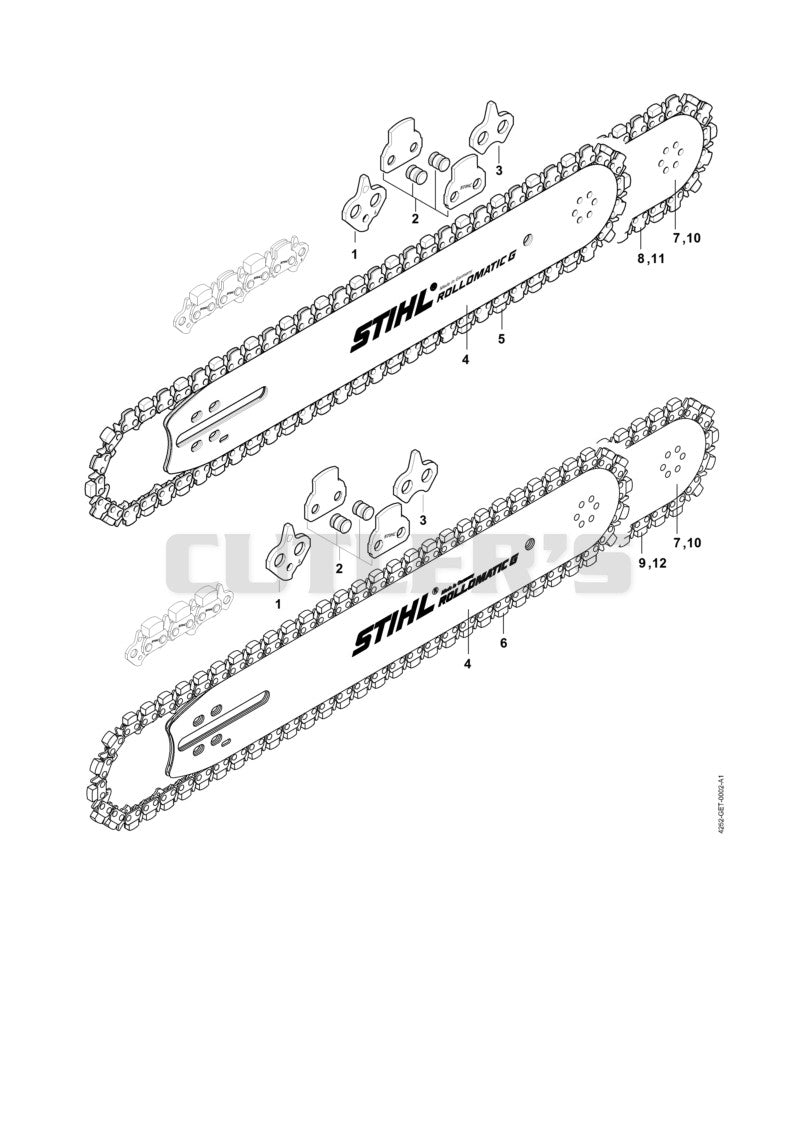 Guide bar, chain
