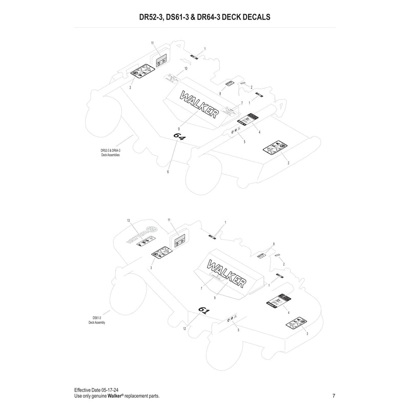 DR52-3, DS61-3 & DR64-3 DECK DECALS