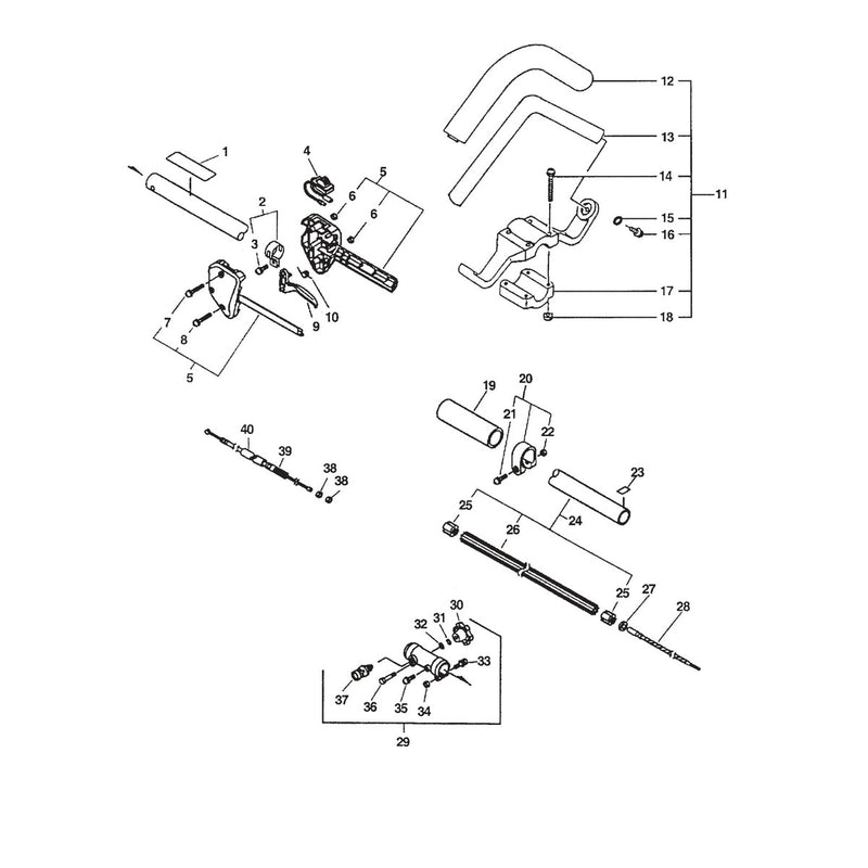 DRIVE SHAFT, COUPLING, HANDLES, THROTTLE, STOP SWITCH