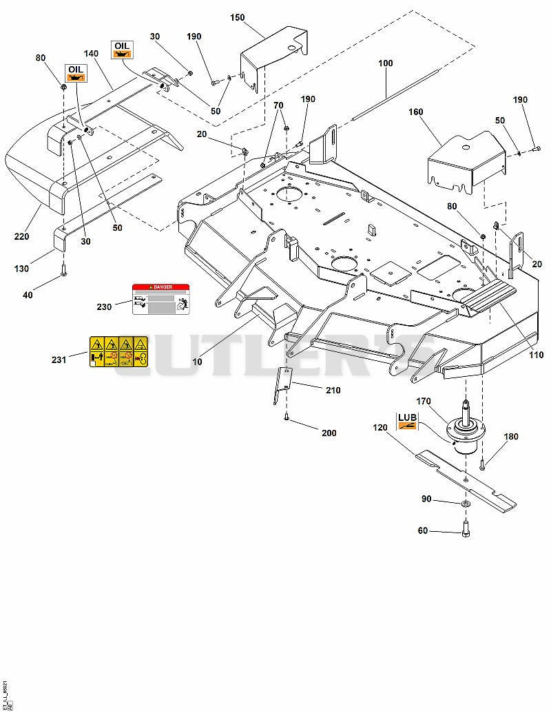 52" Mower Deck - Housing, Covers, Spindles and Blades