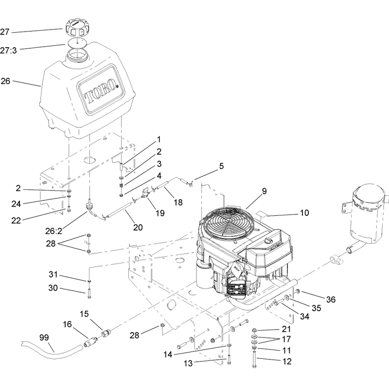 Engine and Fuel Tank Assembly