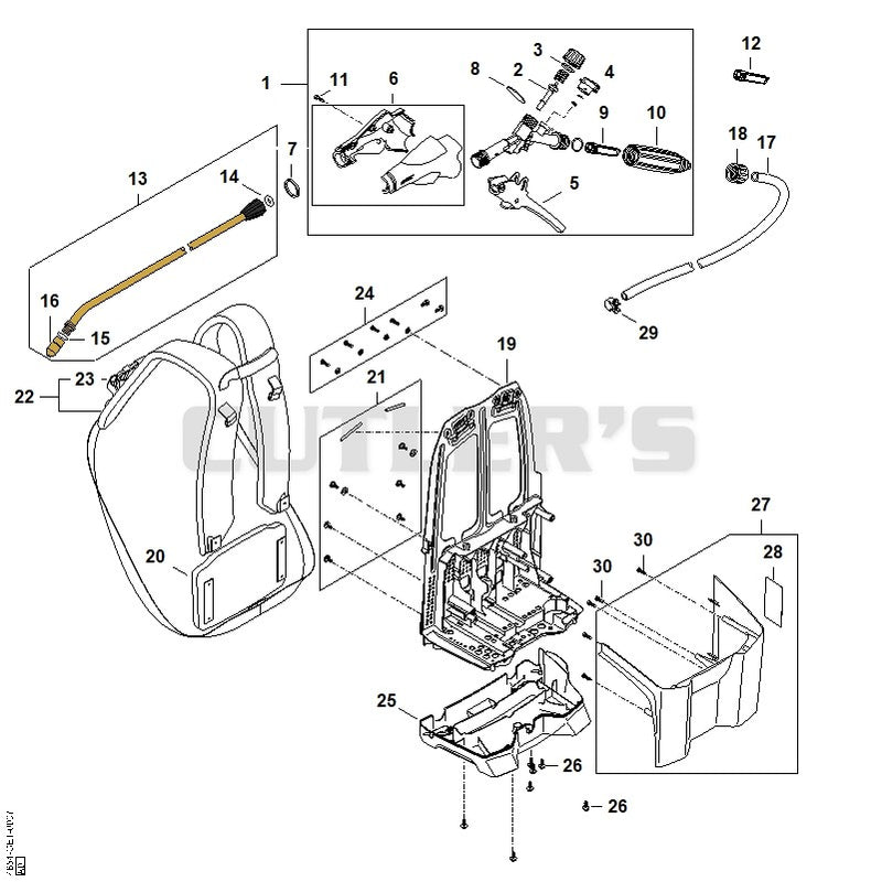 Spray gun with pressure gauge, Harness
