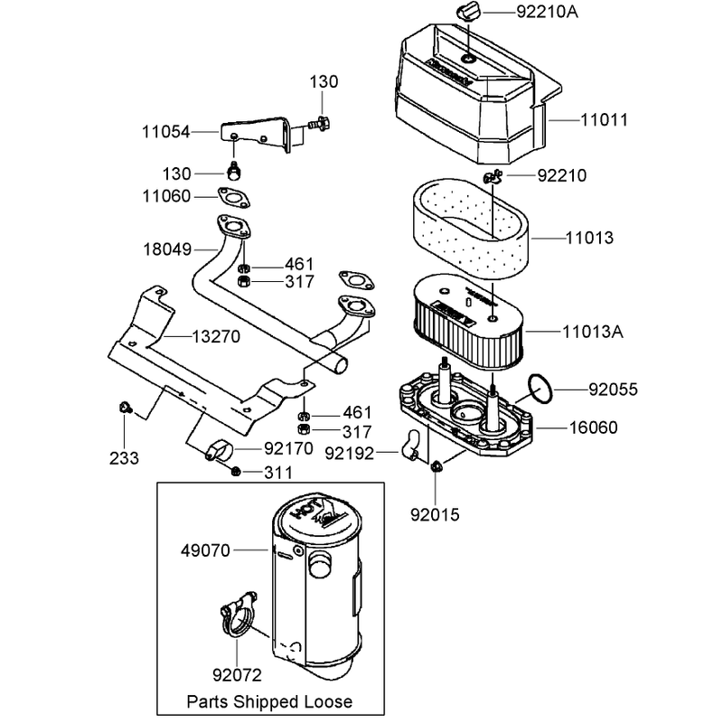 Air Filter and Muffler Assembly  Kawasaki FH541V-DS23