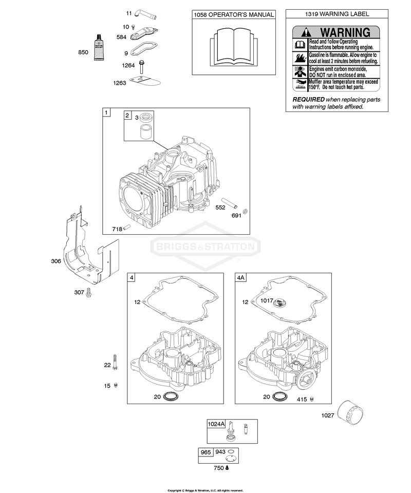 Cylinder, Engine Sump, Operator's Manual, Warning Label